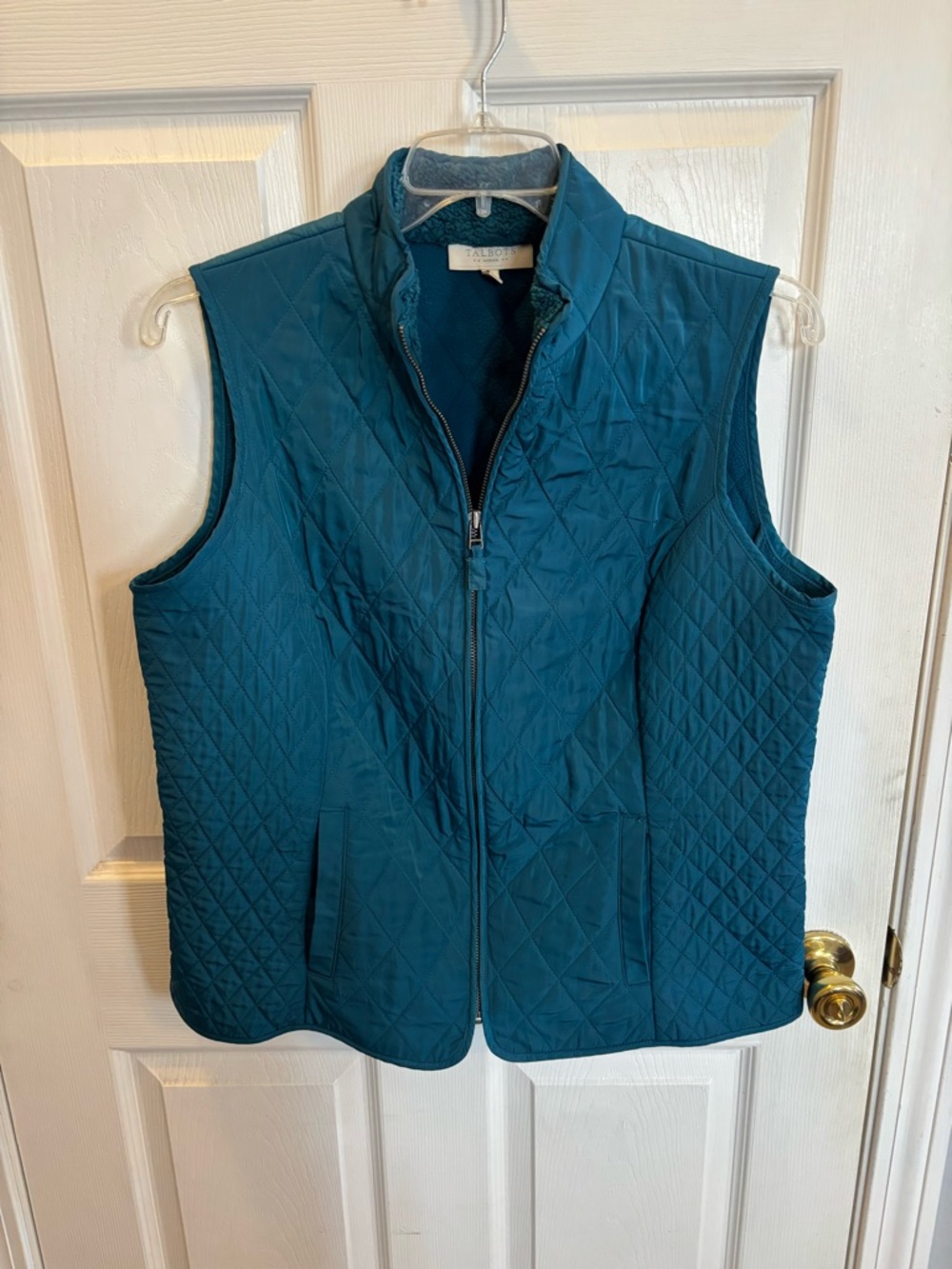 Talbots Teal Quilted Vest with Sherpa Trim